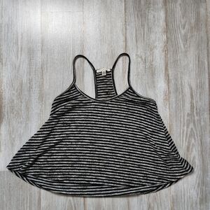American Eagle Black Gray Stripe Racerback Tank Top Flowy Stretchy Knit Sz Small